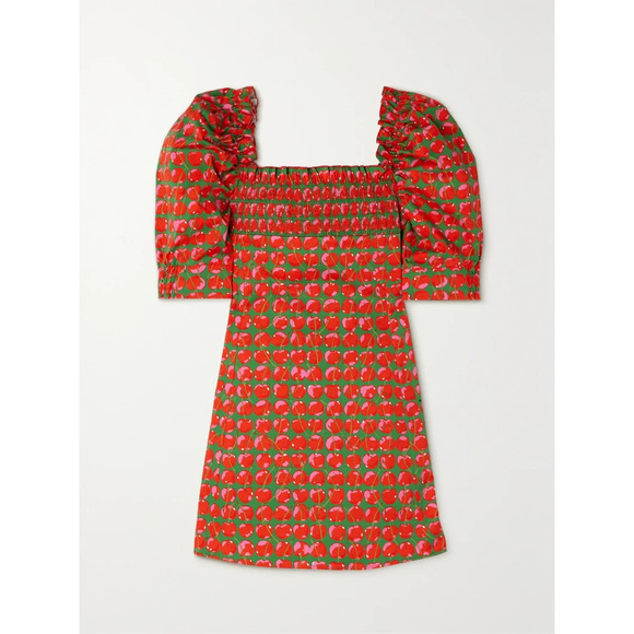 La Doublej Ruffled Smocked Printed Cotton-Blend Poplin Mini Dress Size M - NWT - Picture 1 of 4